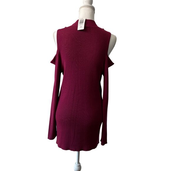 Cold-Shoulder Keyhole Burgundy Ribbed Knit Shirt Dress By Torrid Womens Size 2 - Picture 3 of 15